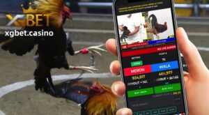 Ang larawan ay tungkol sa online betting sa live na sabong, kung saan maaaring maglagay ng pusta ang mga user at panoorin ang laban nang real-time sa kanilang smartphones.