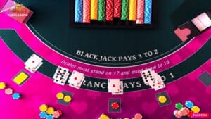 Ang larawan ay pink na blacjack table